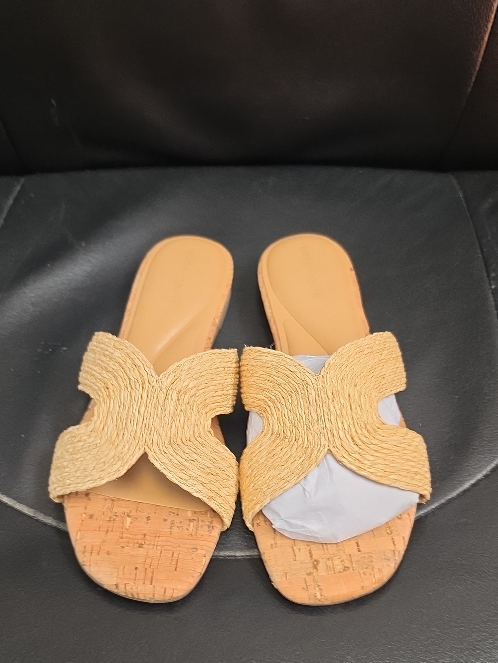 Easy Spirit Woven Straw Slide Sandals - Beige